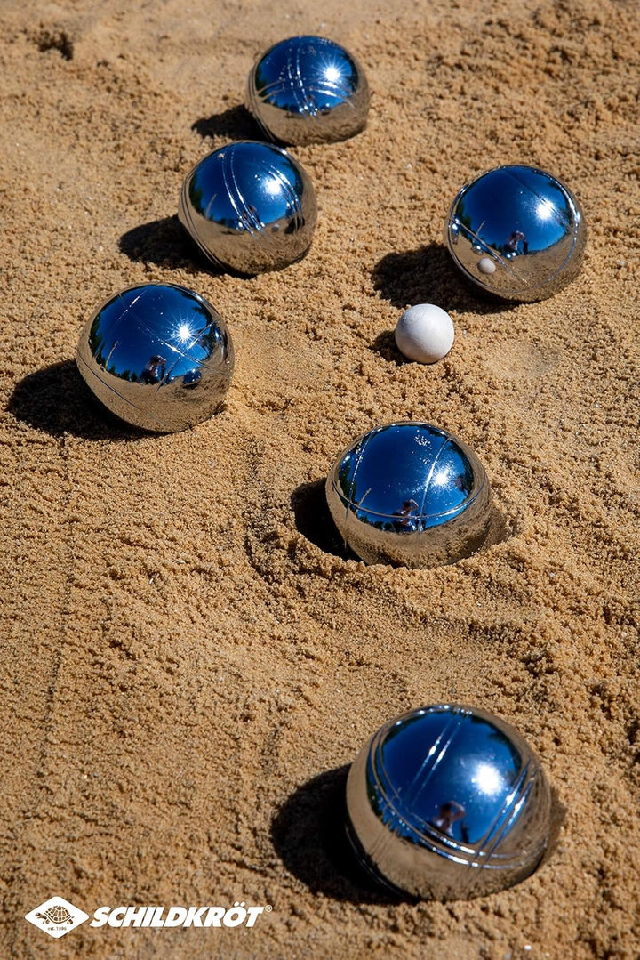 Schildkröt Boule, Boccia, Petanque Set, 2X 3 Stahlkugeln, 1x Zielkugel inkl. Abstandsmesser, in wied