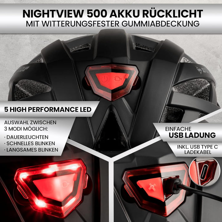 Dunlop Sports Fahrradhelm mit Licht - Sofort gesehen Werden - Ultraleichter Spezial Damen Herren Kin