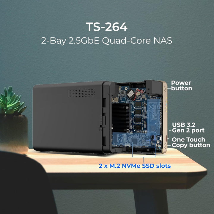 QNAP TS-264-8G 2 Bay 16TB Hochleistungs Desktop Nas mit je 2 x 8 TB Speicherkapazität Raid Seagate I