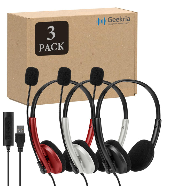 GEEKRIA USB-Headset mit Mikrofon, Stummschalttaste und Lautstärkeregler, leicht, kabelgebunden, Comp