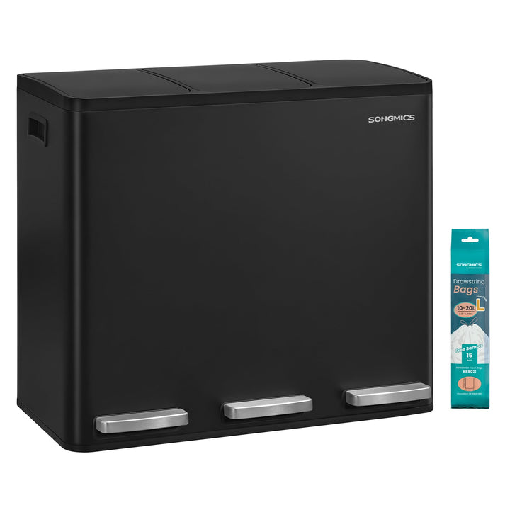 SONGMICS Mülleimer Küche, 3 x 18 L, Mülltrennsystem 3 Fächer, Abfalleimer mit 15 Müllbeuteln, Tretmü