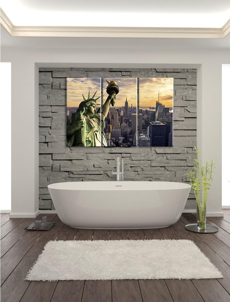 Pixxprint Freiheitsstatue in New York als Leinwandbild/Grösse: 3 Teilig (120x80 cm) cm/Wandbild/Kuns