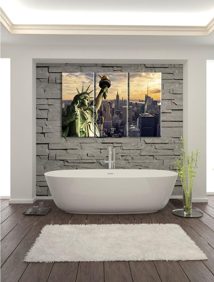 Pixxprint Freiheitsstatue in New York als Leinwandbild/Grösse: 3 Teilig (120x80 cm) cm/Wandbild/Kuns