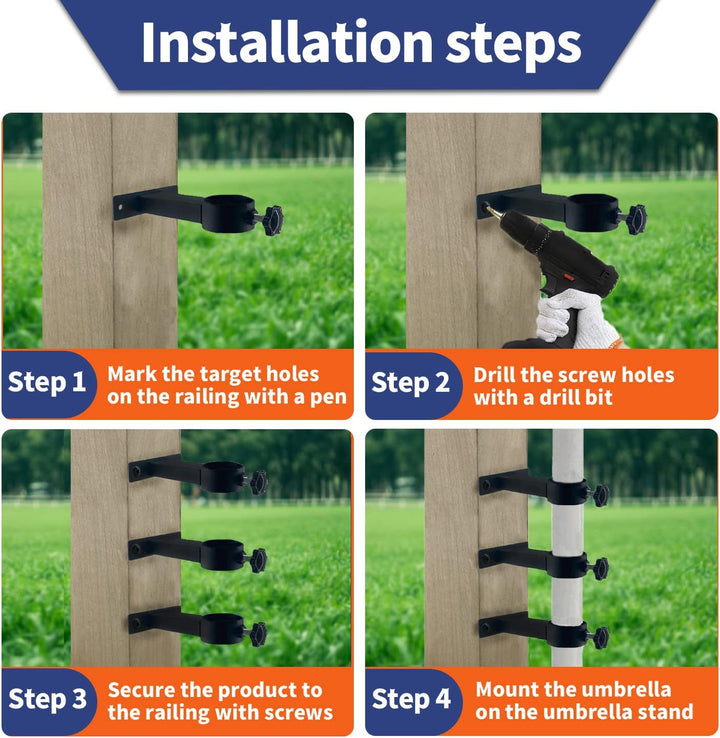 VANROUG 3 Stück schwarze Terrassen-Schirmhalter für den Aussenbereich, Klemmhalterung für Deckgeländ