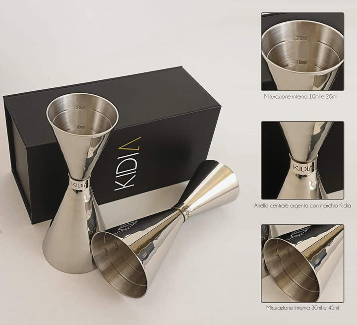 Kidia Doppel Jigger - Doppelter Cocktail-Messbecher mit 30ml & 60ml Füllinhalt - 304 Edelstahl mit C