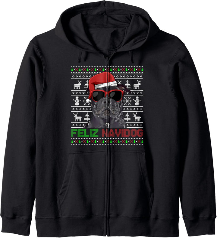 Staffordshire Bullterrier Hund Feliz Navidog Lustig Weihnachten Kapuzenjacke