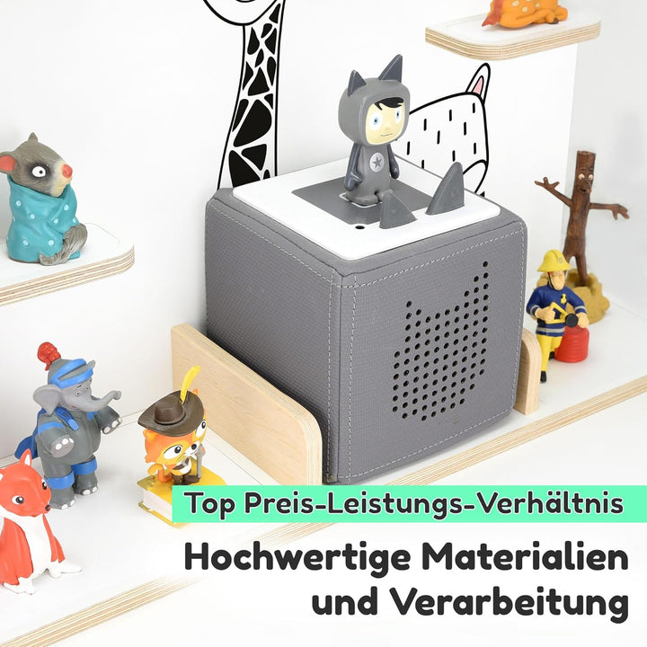stadtecken Holzregal für Musikbox I Geeignet für die Toniebox und ca. 50 Tonies I Perfekte Tonie Auf