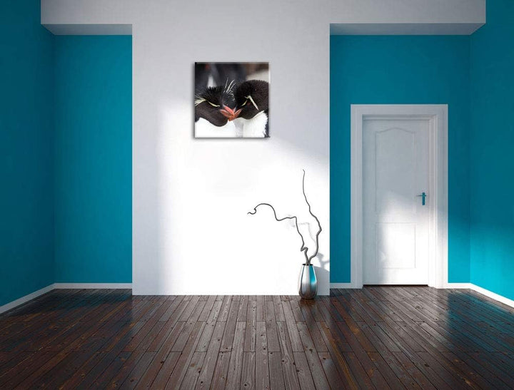 Pinguin Kuss, Format: 70x70 auf Leinwand, XXL riesige Bilder fertig gerahmt mit Keilrahmen, Kunstdru