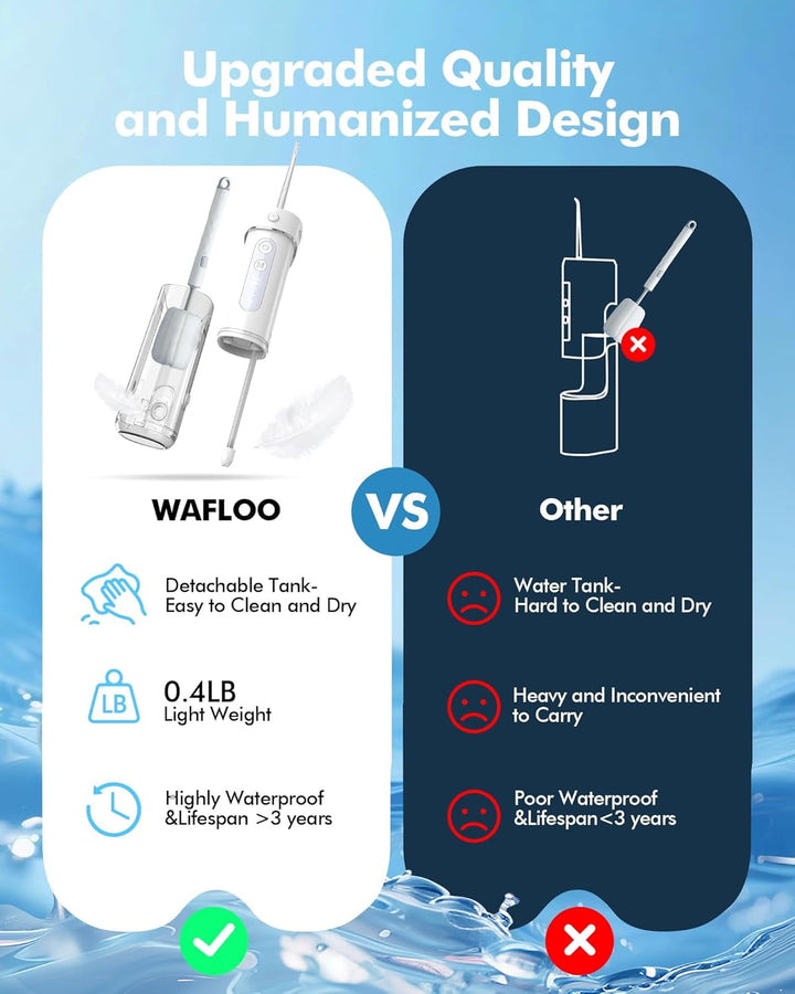 Munddusche Kabellos für Reise, Tragbarer Oral Irrigator mit Teleskop-Wassertank, 5 Reinigungsmodi, 4