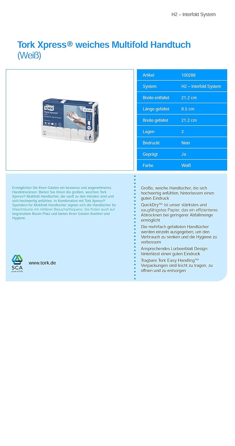 Tork Xpress weiche Multifold Papierhandtücher 100288 - H2 Premium Falthandtücher für Handtuchspender