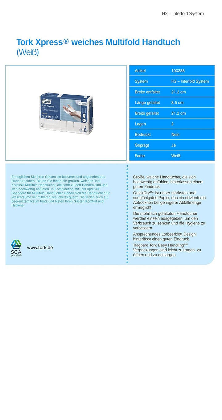 Tork Xpress weiche Multifold Papierhandtücher 100288 - H2 Premium Falthandtücher für Handtuchspender