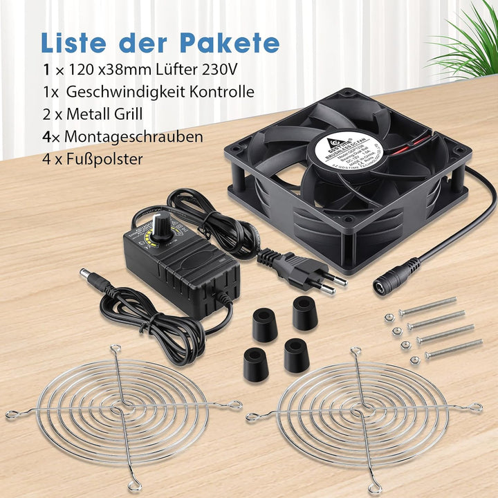 GDSTIME Lüfter 220v Lüfter 12V 120 x38mm Lüfter 230V mit AC Geschwindigkeit Kontrolle DC 3V -12V Küh
