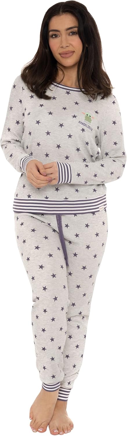 Wingwalker Damen Disney Star Wars Pyjamas Frauen Die Mandalorian Waffle PJs M Grau, M Grau