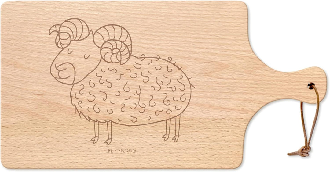 Mr. & Mrs. Panda Holzbrett Sternzeichen Widder - Geschenk, brotzeitbrettchen, Geburtstag April, Bock