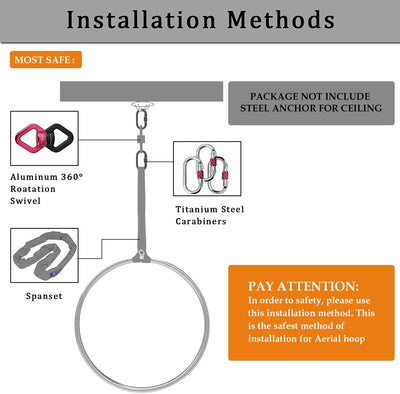 DASKING Aerial Hoop, Lyra Hoop Set Edelstahl 85cm/90cm Single Point Hoops Circus für Anfänger Profis