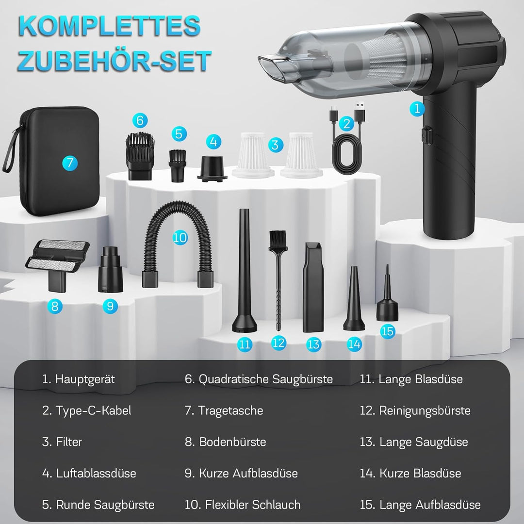 4 in 1 Handstaubsauger Akku Kabellos, 22000Pa Autostaubsauger mit Bürstenloser Motor, 3 Stufen Saugs