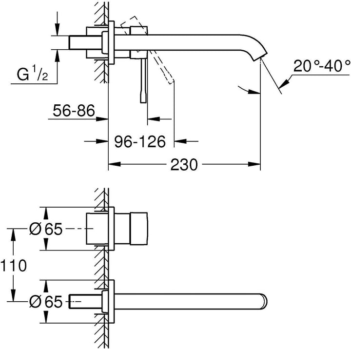 GROHE Essence | Badarmatur - 2-Loch-Waschtischarmatur | 230 mm | 19967001 M Komplett-Set Chrom, M Ko