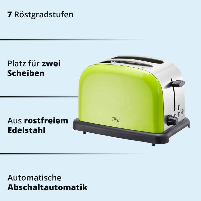 KHG Edelstahl Toaster mit Brötchenaufsatz, 2 Scheiben | 6 Bräunungsstufen mit Bräunungskontrolle, Kr