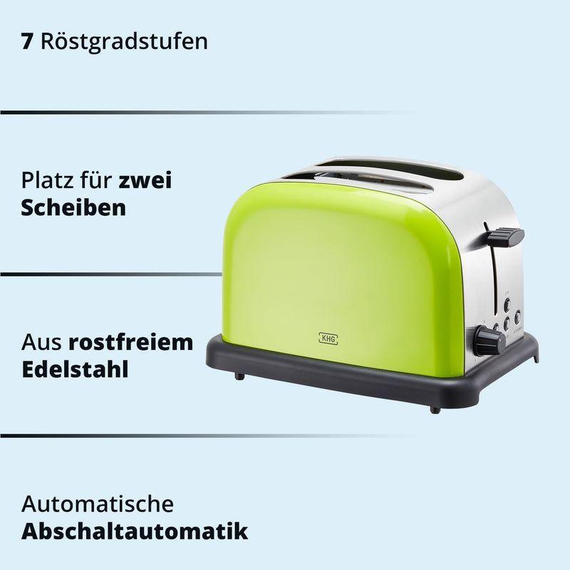 KHG Frühstücksset Wasserkocher & Toaster, Lime-Grün, Kessel-Kocher 1,7 Liter, 360° Sockel, Kalkfilte