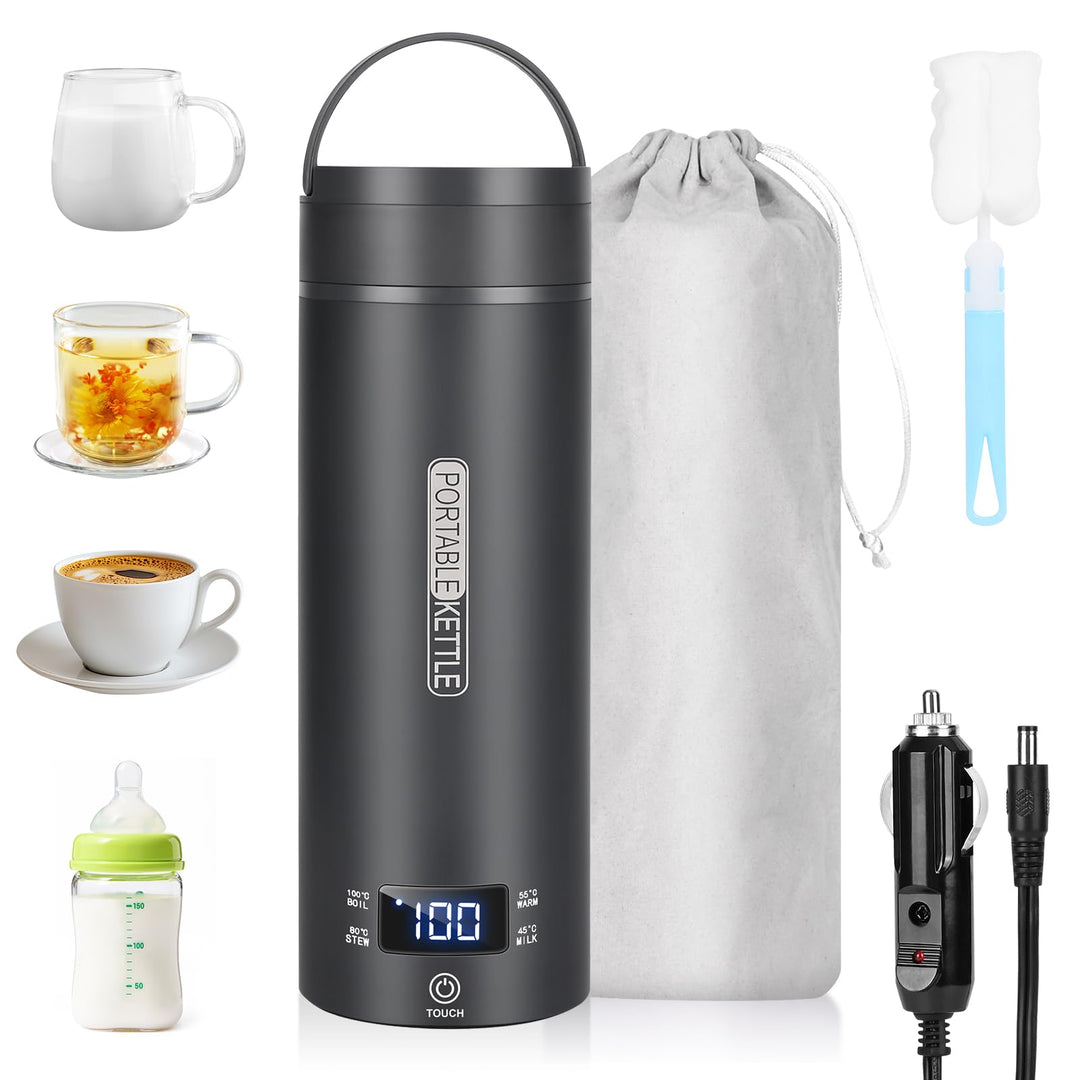 Dreamhigh® Reisewasserkocher, 450ml Mini Wasserkocher, 96W Wasserkocher Klein aus Edelstahl, Auto Wa