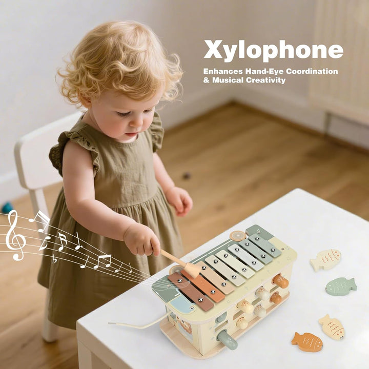 Vanplay Montessori Spielzeug ab 1 Jahr, 7 in 1 Hammerspiel Angelspiel Magnet Holzspielzeug Motoriksp