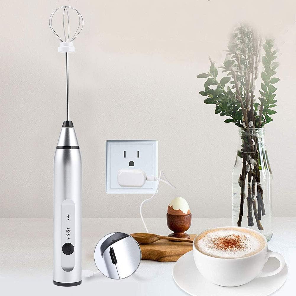 Milchaufschäumer Elektrisch Stab Milk Frother Stabmixer für Cappuccino Lattes Matcha(Silver)