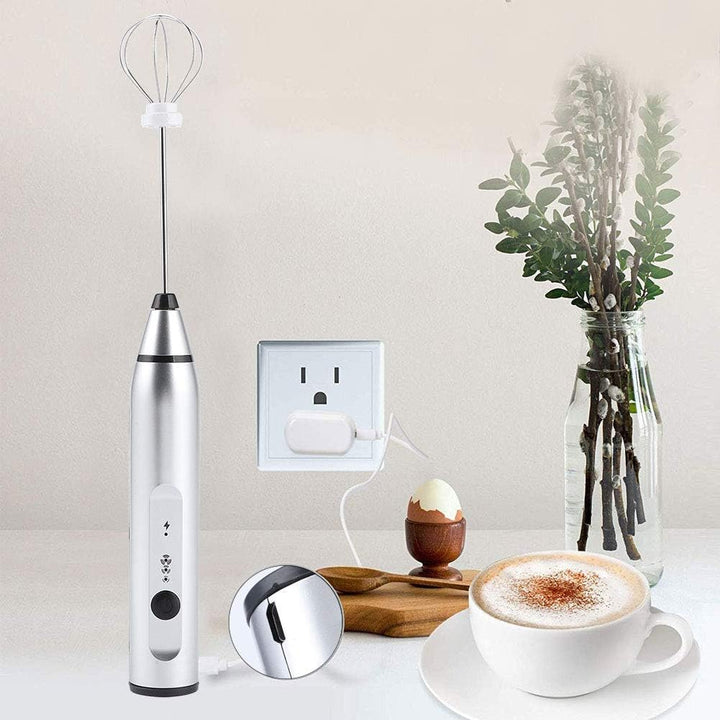 Milchaufschäumer Elektrisch Stab Milk Frother Stabmixer für Cappuccino Lattes Matcha(Silver)
