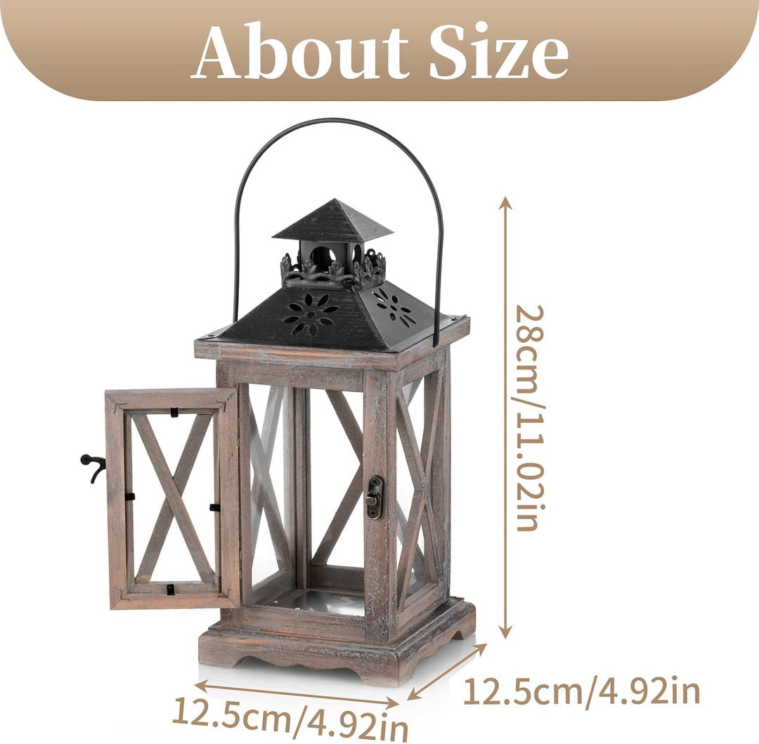 Sziqiqi Laterne Kerzenhalter Vintage Windlicht Laterne Holz Metall Dekorative Windlichthalter für Dr