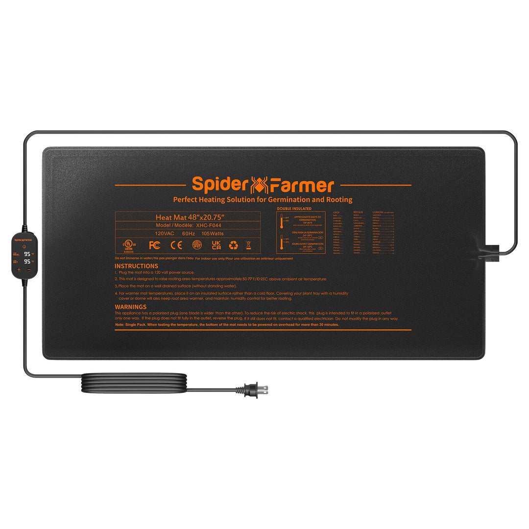 Spider Farmer Heizmatte Pflanzen, Wärmematte Set mit Thermostatregler für Sämling Germination und Ha