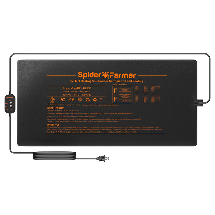 Spider Farmer Heizmatte Pflanzen, Wärmematte Set mit Thermostatregler für Sämling Germination und Ha