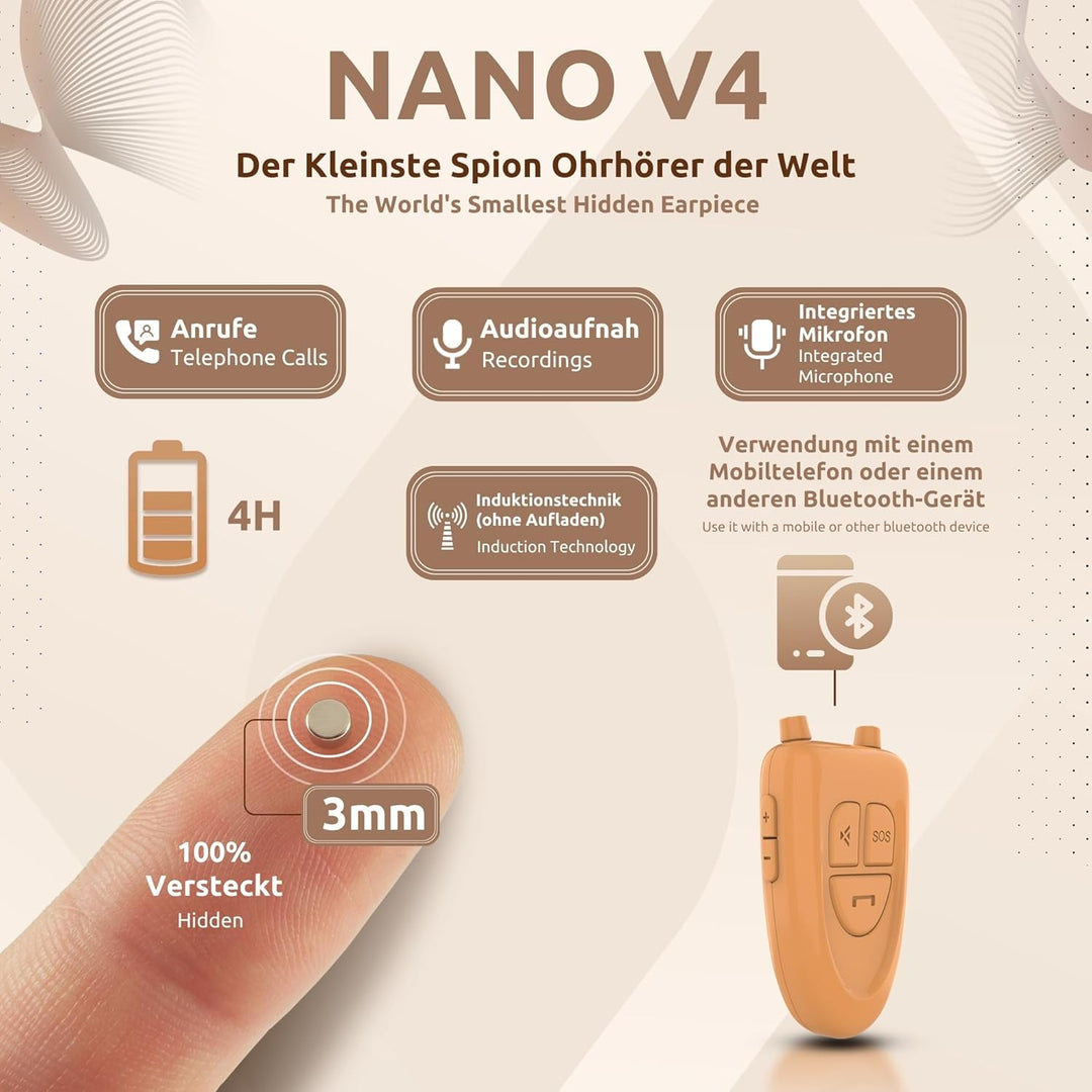 PingaOculto Spion Kopfhörer Bluetooth für Prüfung Mini Nano Unsichtbare Kopfhörer für Handy mit Mikr