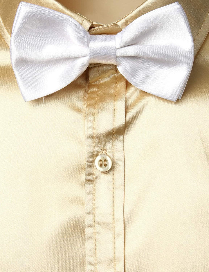 PARKLEES Herren Glänzend Slim Fit Satin Langarmhemd Frezeit Business Hemd für Party Nachtclub S Cham