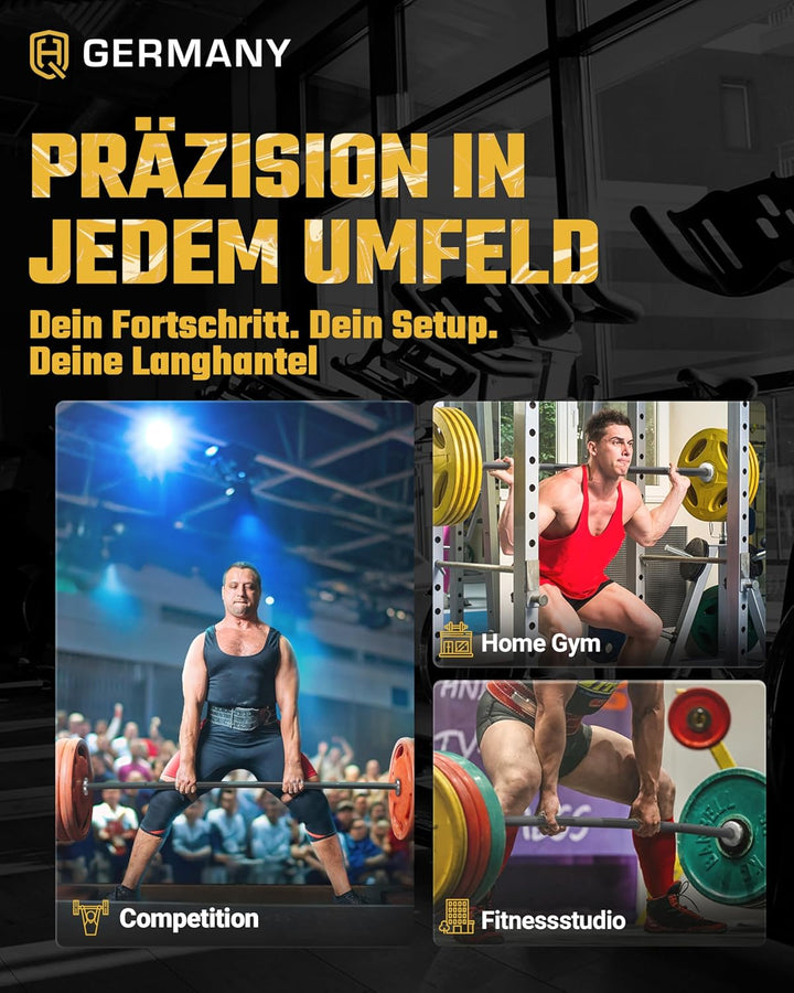HQ Germany® Powerlifting Olympia Langhantelstange | 50mm, 220cm | 6 Graphitlager | 200.000 PSI, 700k