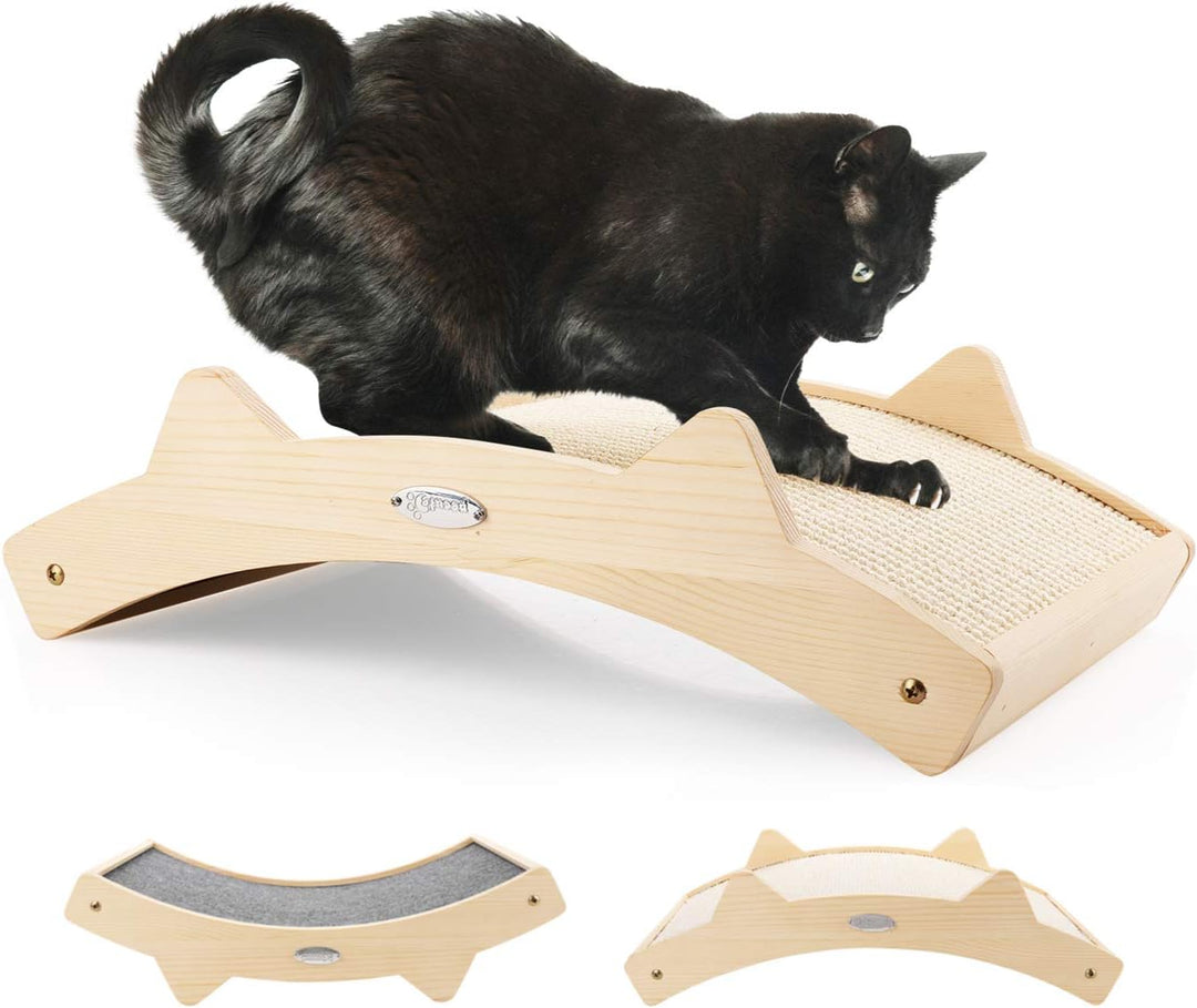 Pecute Katzen Kratzbrett(42x27.5x12cm), Gewebter Sisal + Teppich Stoff Doppelseitig Haltbarer Katzen