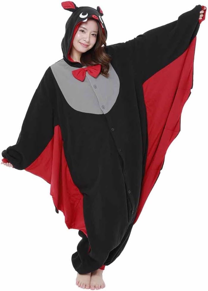 SAZAC Fledermaus Kigurumi - Onesie Jumpsuit Halloween Kostüm M-L Schwarz, M-L Schwarz