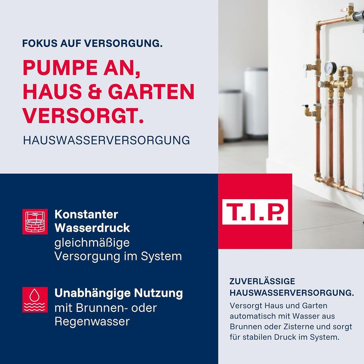 T.I.P. Hauswasserwerk Guss (2.800 l/h Fördermenge, 42 m Förderhöhe, 4,2 bar Druck, 600 W, Installati