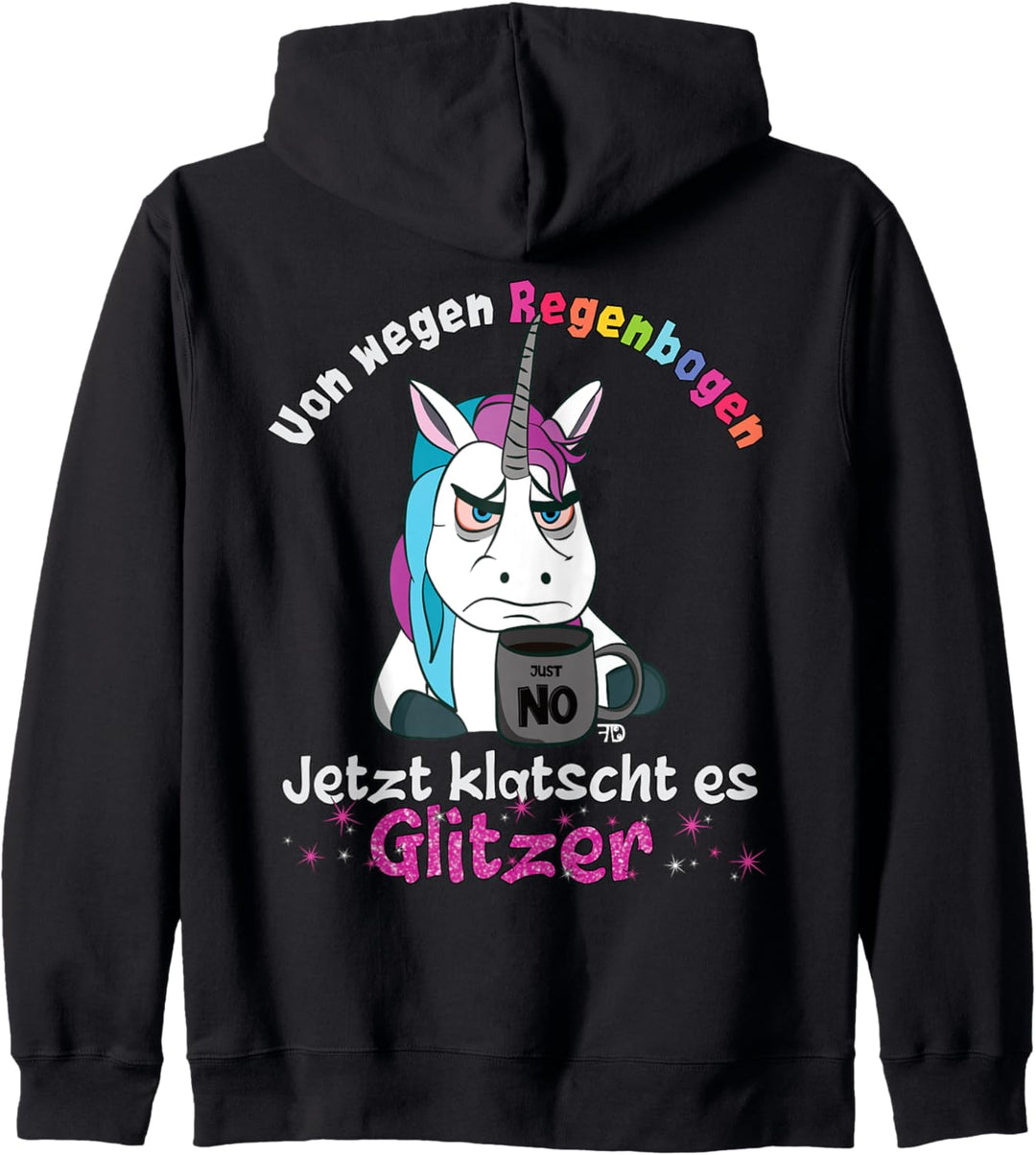 Grimmiges Comic Einhorn klatscht Glitzer lustiges Regenbogen Kapuzenjacke