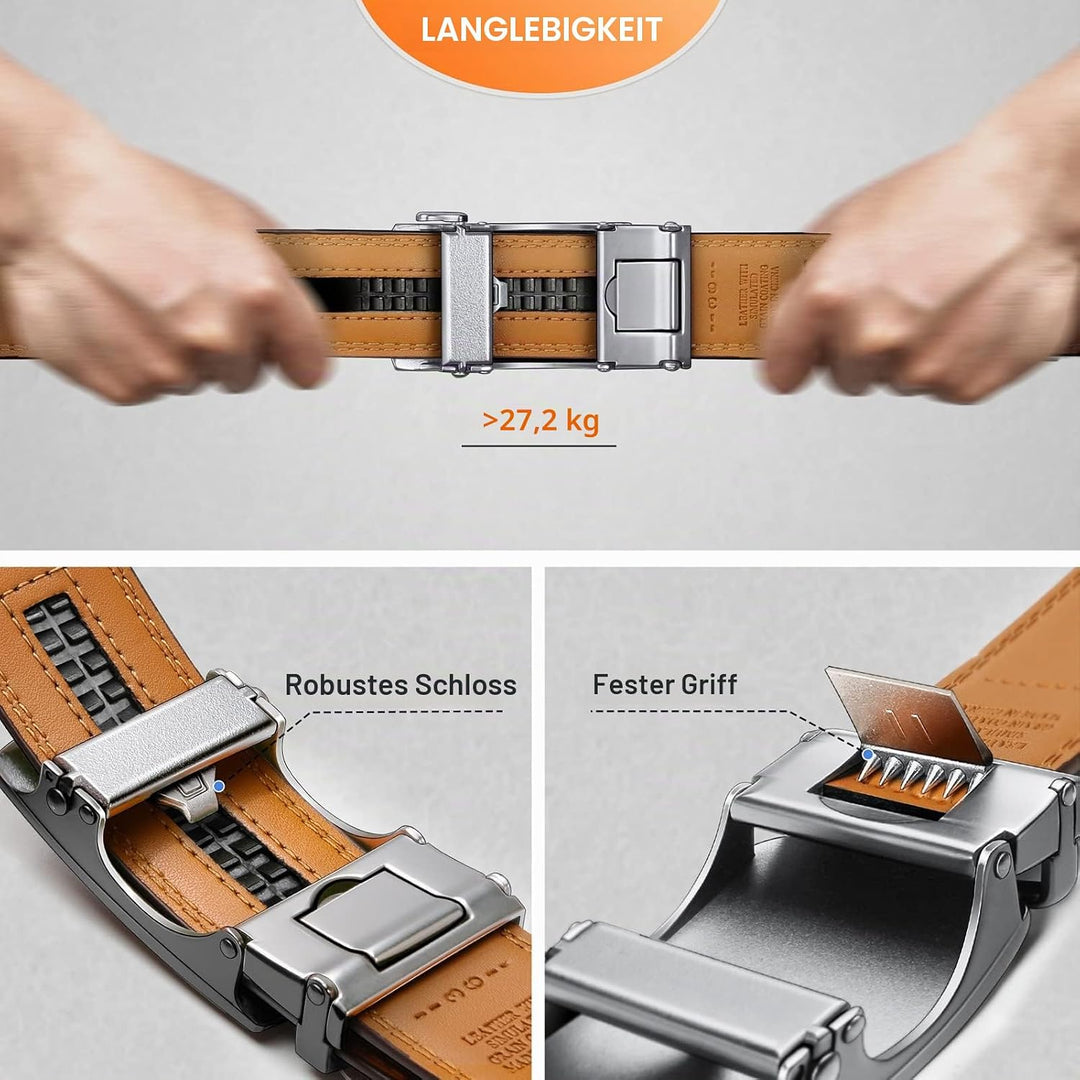 KEMISANT Gürtel Herren, Ratsche Gürtel Automatikschliesse Ledergürtel für Herren Business Anzug,Brei