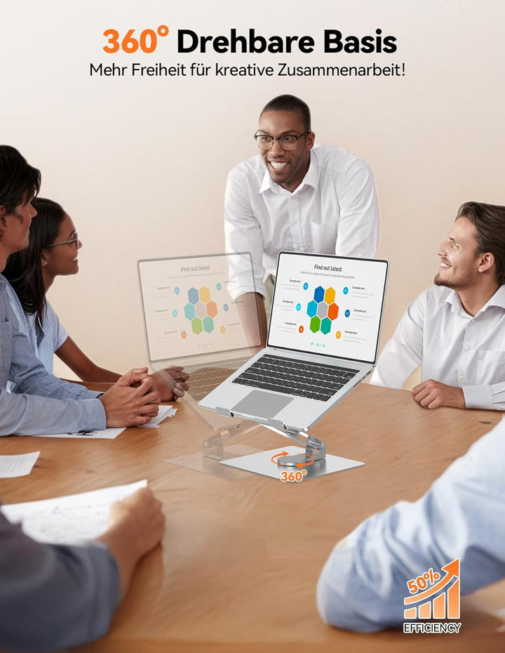 TECKNET Laptop Ständer mit 360 Drehbarer Basis, Laptopständer Höhenverstellbar, Faltbarer Laptop Sta