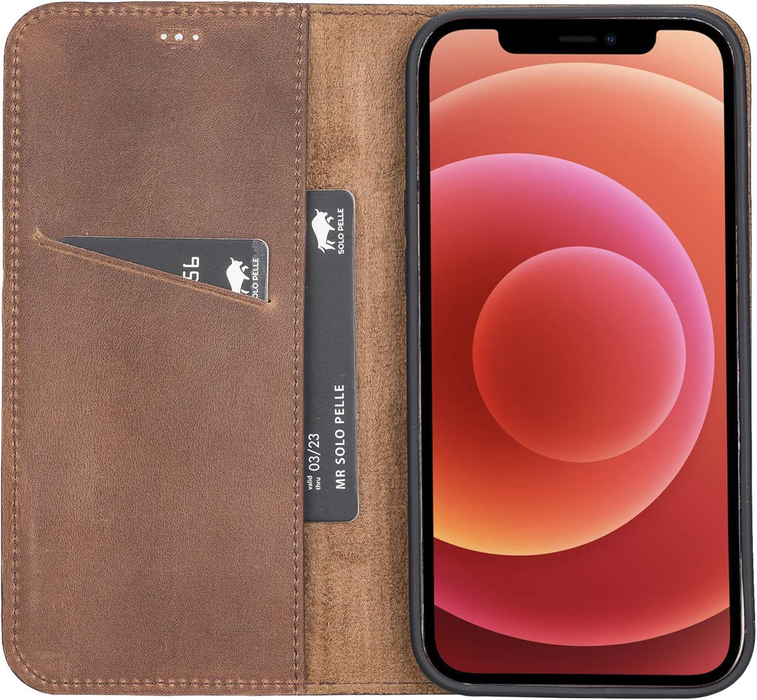 Solo Pelle aufklappbare Lederhülle kompatibel für iPhone 12 Pro Max in 6.7 Zoll inkl. 1 Kartenfach f