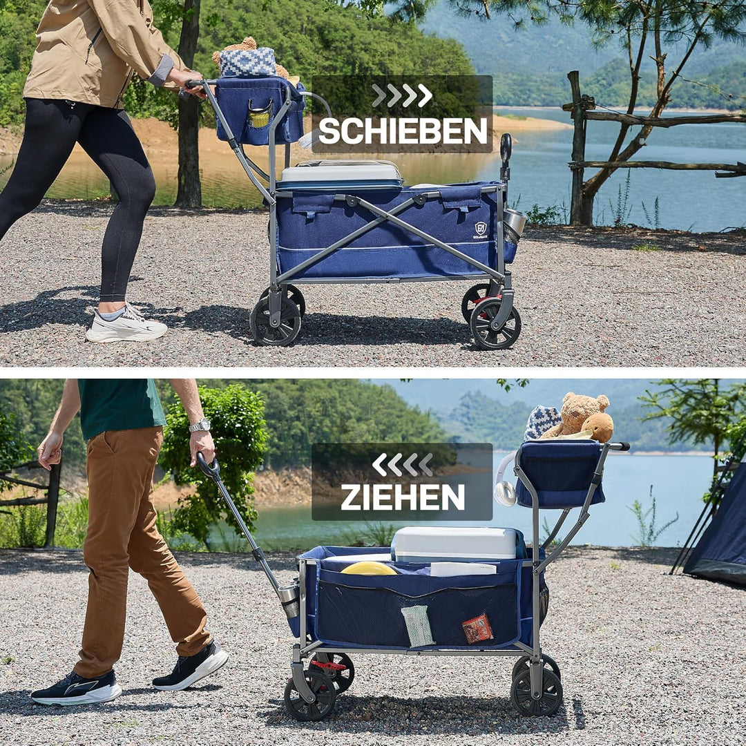 EVER ADVANCED Bollerwagen faltbar schieben&ziehen mit Bremse Einkaufskorb Getränkhalter Seitentasche