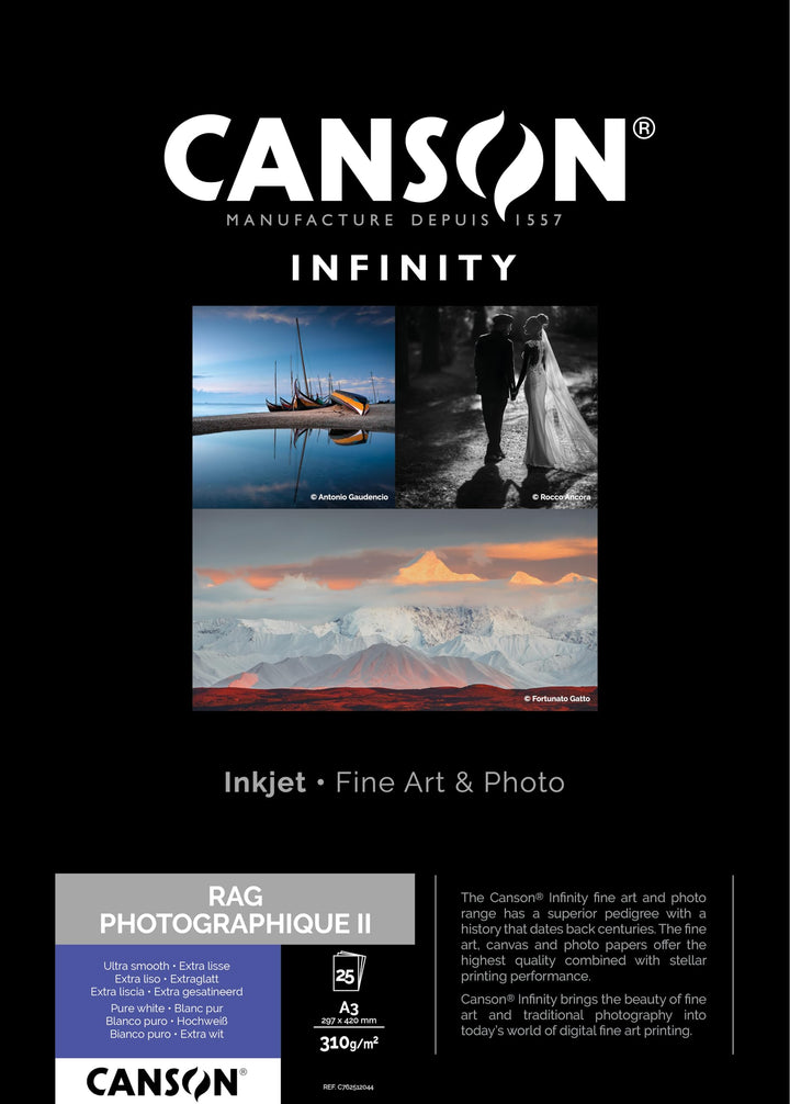 Canson Infinity Rag Photographique Digitales Fotopapier, ultraglatt, 310 g, Box, A3-29,7 x 42 cm, We