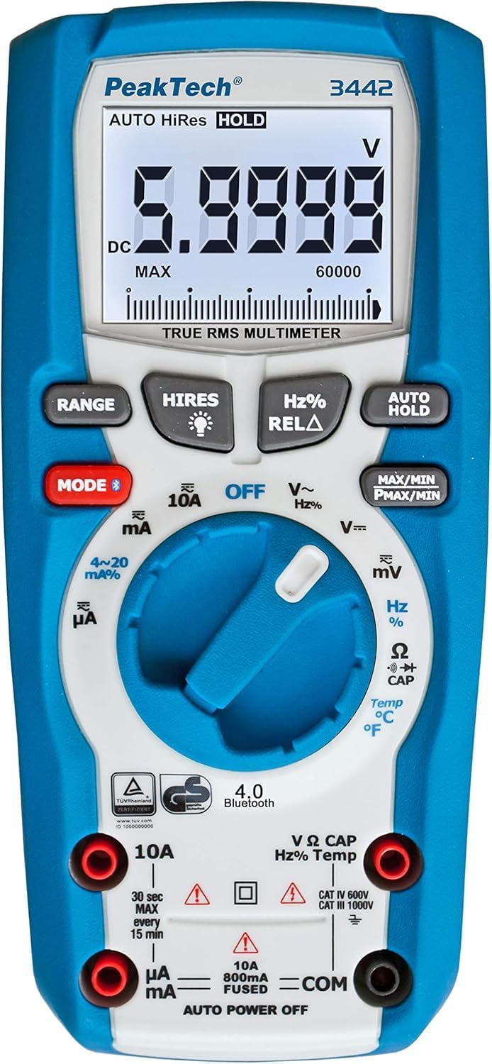PeakTech P 3442 True RMS Digital Multimeter für Elektriker mit 60000 Counts & 4.0 Bluetooth, CAT III