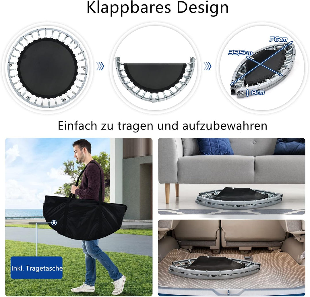 GYMAX Ø101 cm Mini Trampolin klappbar, Fitness Trampolin mit 4-stufig verstellbarem Haltegriff, Gart