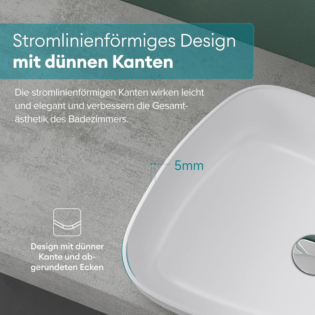 Mai &amp; Mai 51,1x38,7x12cm Design Waschbecken Col806 Aufsatzwaschbecken in Weiss matt 51,1x38,7x12cm |