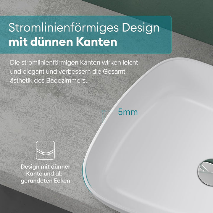 Mai &amp; Mai 51,1x38,7x12cm Design Waschbecken Col806 Aufsatzwaschbecken in Weiss matt 51,1x38,7x12cm |