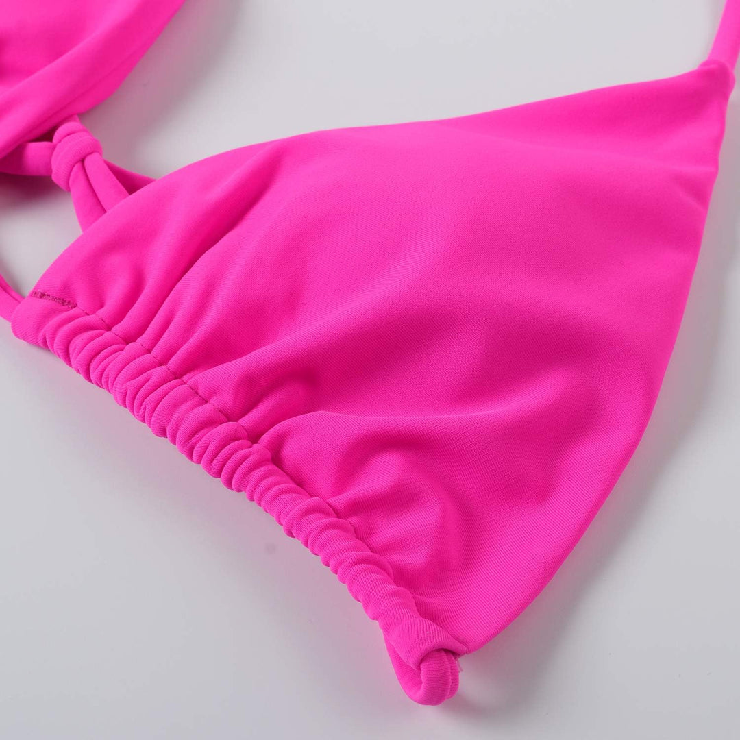 RXRXCOCO Sexy Brazilian Bikini Damen Set Triangel String Oberteil Bikini Tanga Bademode L Rosenrot,