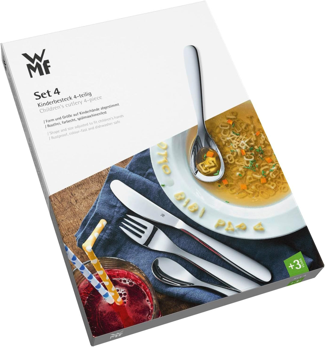WMF Safari Kinderbesteck Set 4-teilig, Kinderbesteck Edelstahl, Besteck Kinder ab 3 Jahre, Cromargan