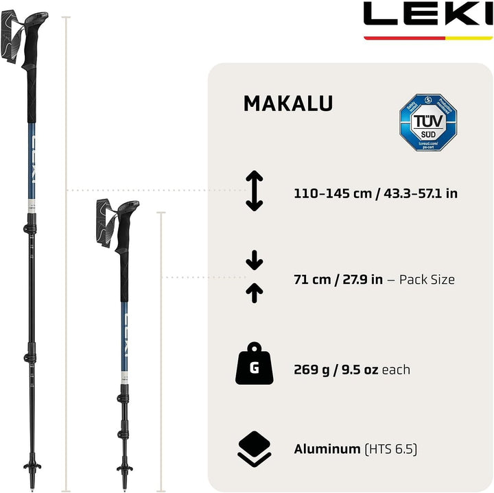 LEKI Makalu Wanderstöcke Damen & Herren | verstellbare Trekkingstöcke aus Aluminium (110-145cm) mit