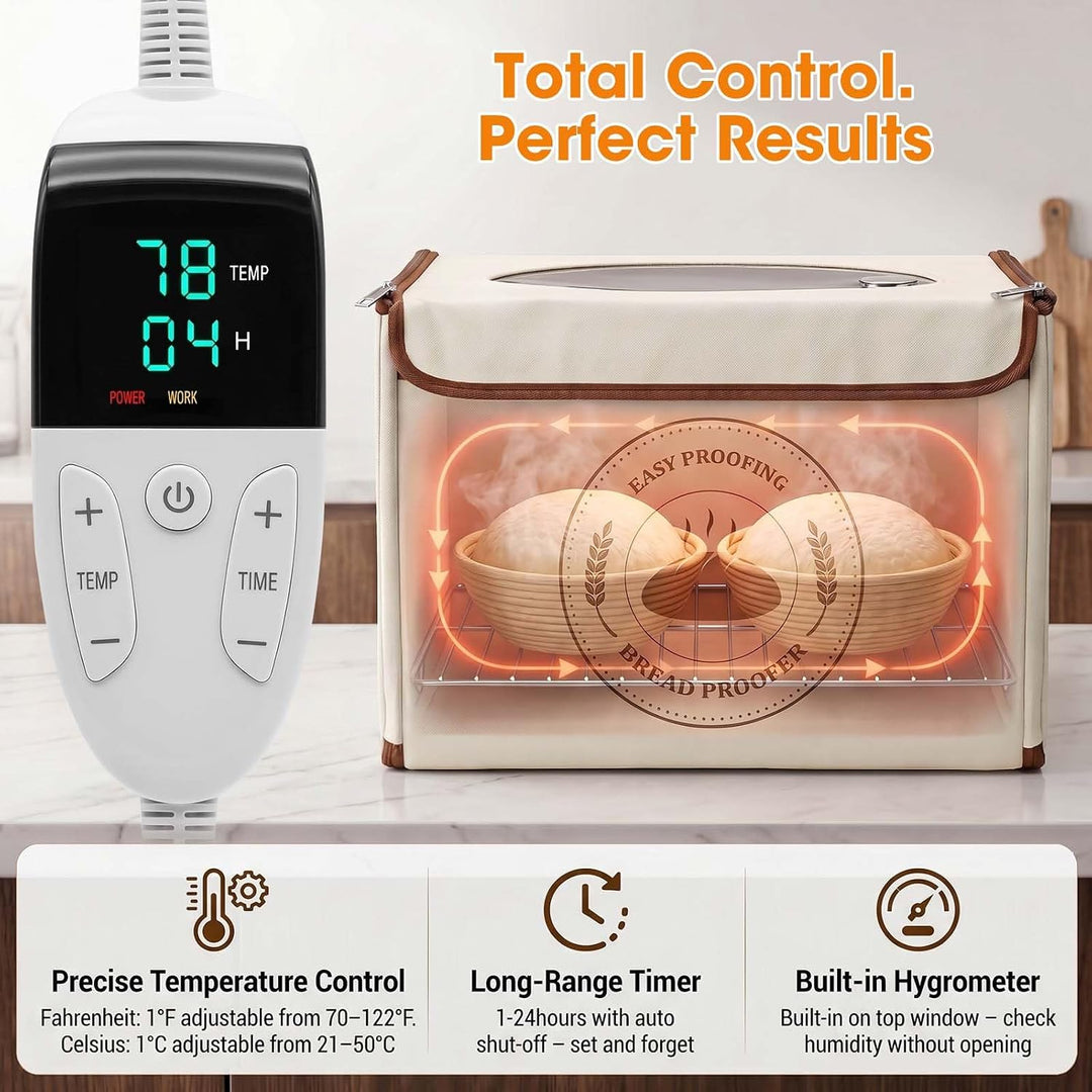 MQFORU Faltbare Gärbox mit 21–50°C Temperaturregelung & 24h-Timer, Teiggärbox mit Metallregal Hygrom